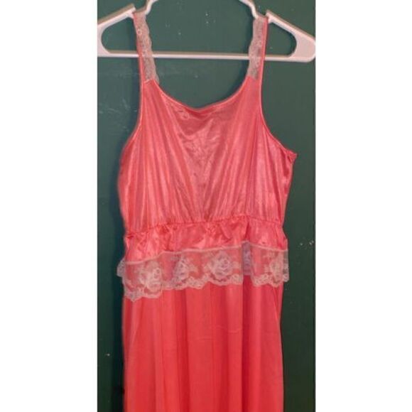 Vintage TEXSHEEN Lingerie Long Pink Chiffon Lace Lounge Gown & Robe Peignoir - Picture 9 of 11